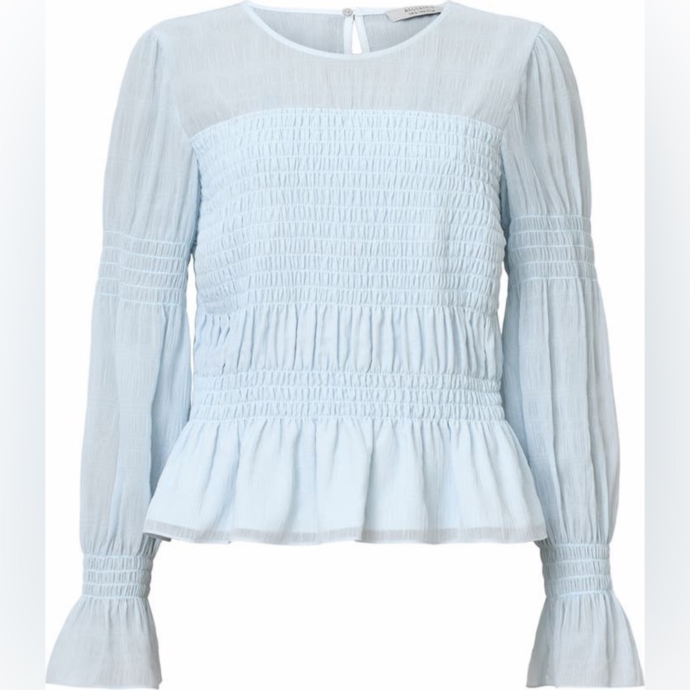 All Saints Light Blue Smocked Peplum Blouse